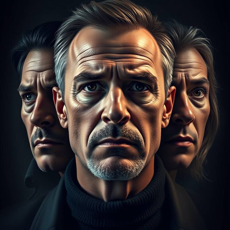 Ein Schauspieler, der verschiedene Emotionen durch Gesichtsausdrücke darstellt.